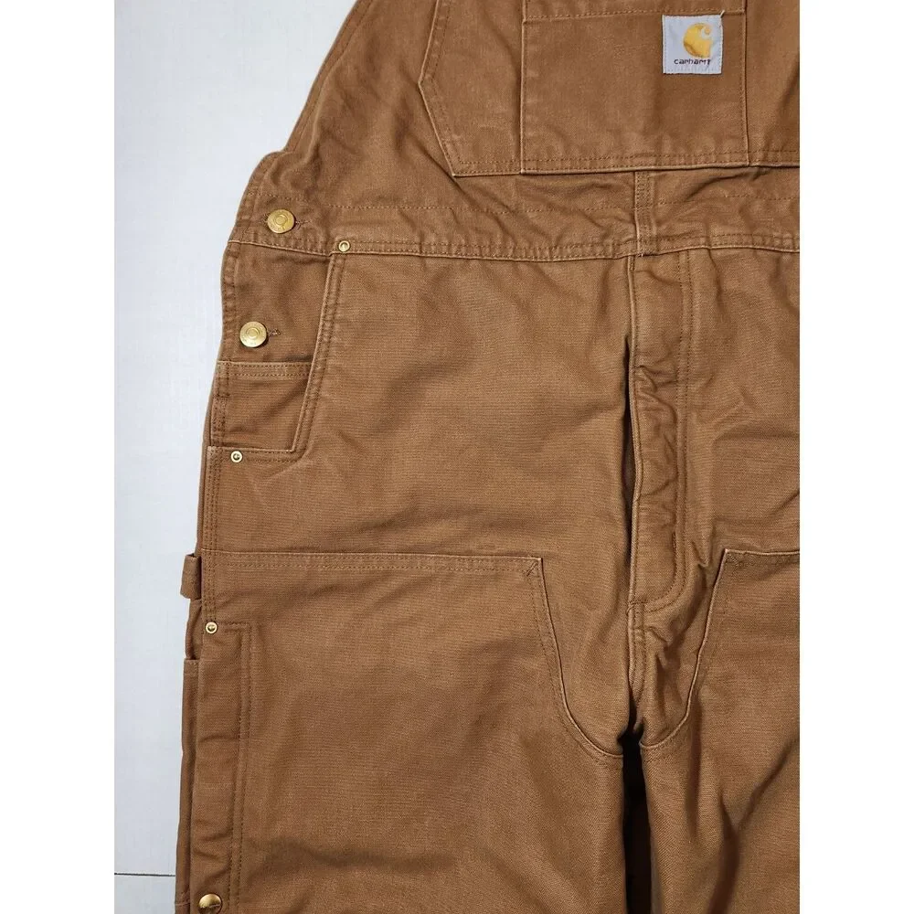 Carhartt Firm Duck Loose-Fit Insulated Bib Overalls Men’s Large Short Brown
